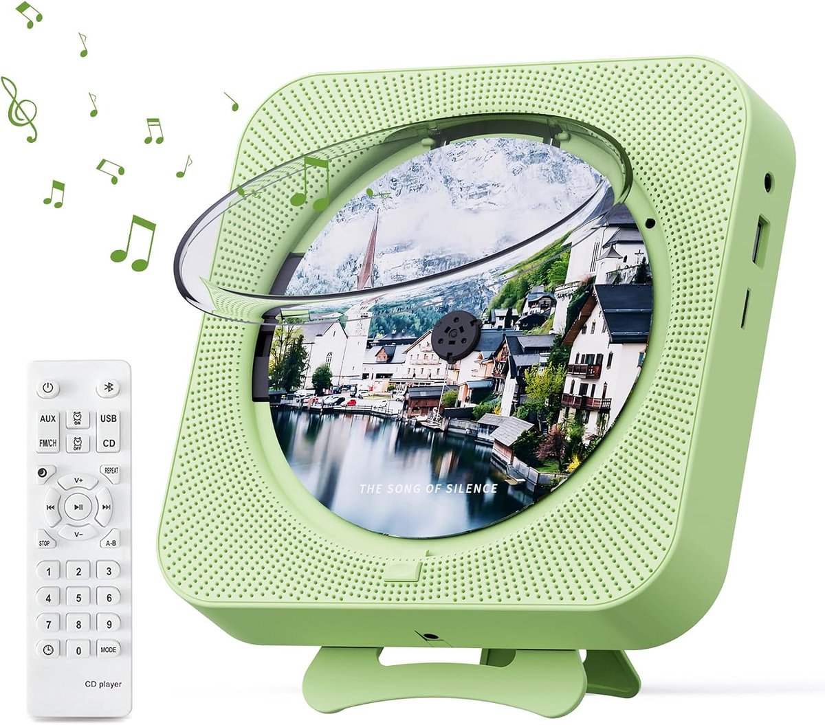 Draagbare CD-speler | Bluetooth | Desktop CD-speler | Thuisgebruik | Afstandsbediening | Timer | Dubbele Luidsprekers | LED-display | Home Audio Boombox | FM-radio | Groen