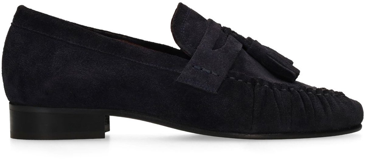 Manfield - Dames - Donkerblauwe suède loafers met kwastjes - Maat 36