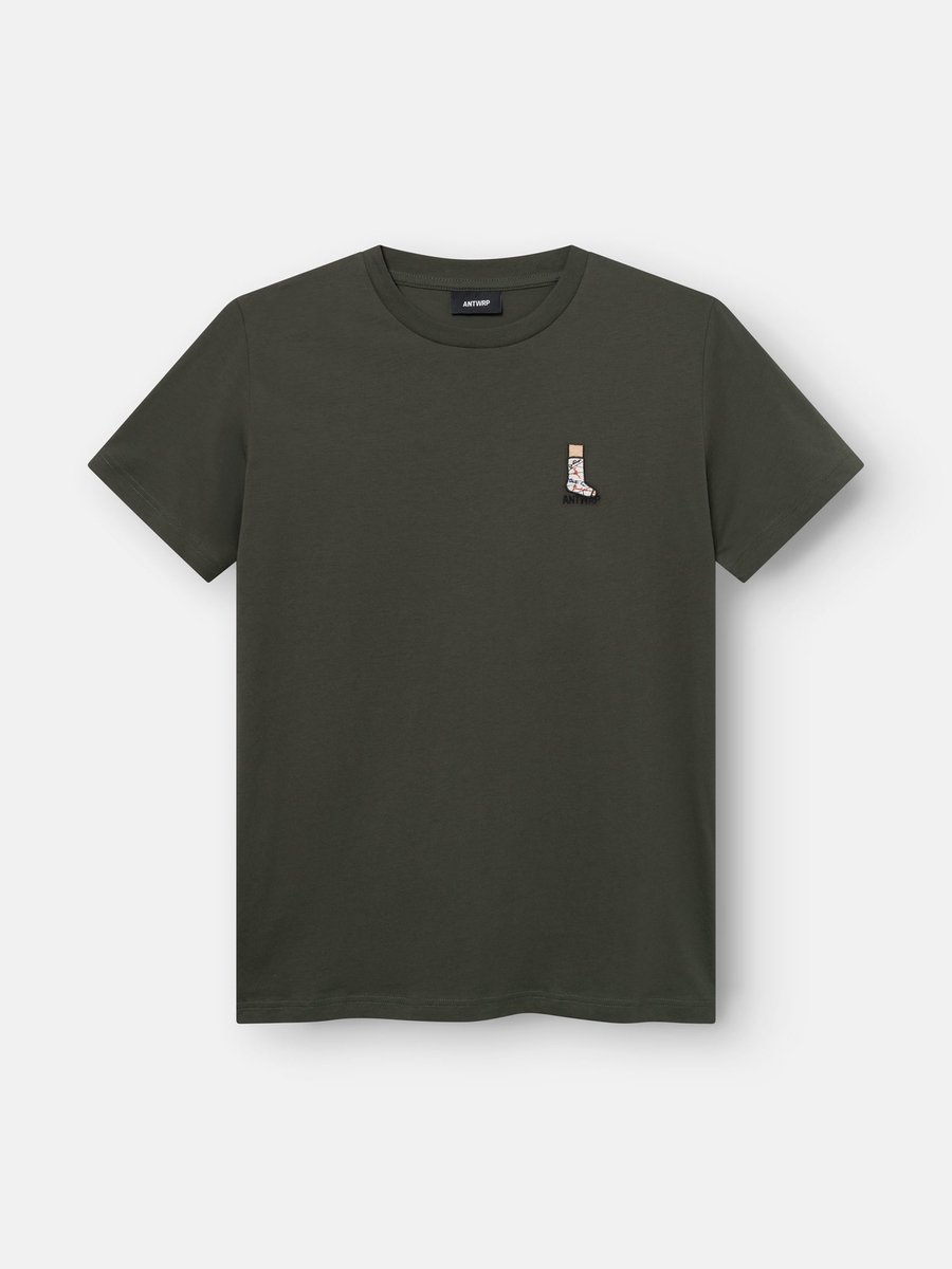 Antwrp T-shirt kaki met geborduurd gipsbeen-motief voor heren - XL (42)