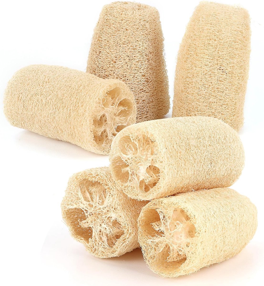 Natuurlijke Luffa Spons Set van 6 Stuks, Biologisch Afbreekbare Peeling Spons voor Lichaamsverzorging, Douche en Keukengebruik