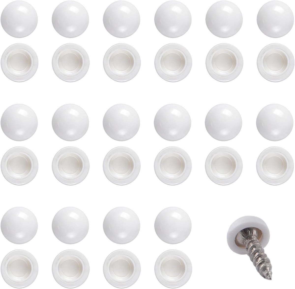 Pack van 20 Witte Decoratieve Schroefdeksels voor Meubels, Kasten en Spiegels - Snap-on Plastidome Caps zonder Schroeven