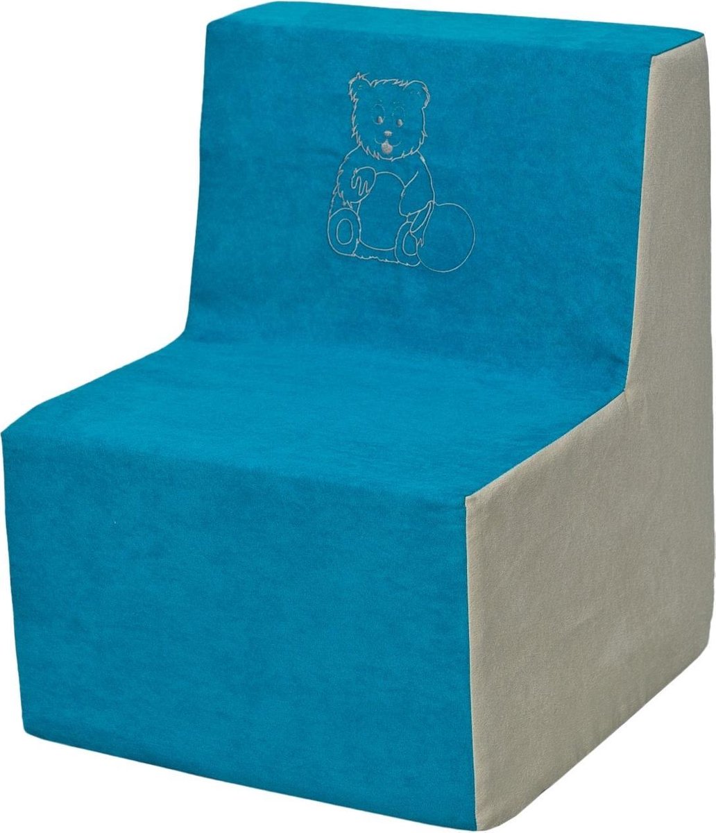 Zachte foam stoel, borduurwerk, kinderen, comfortabel, zetel, kinderdagverblijf, Kids meubels, spelen, ontspannen - blauw en beige