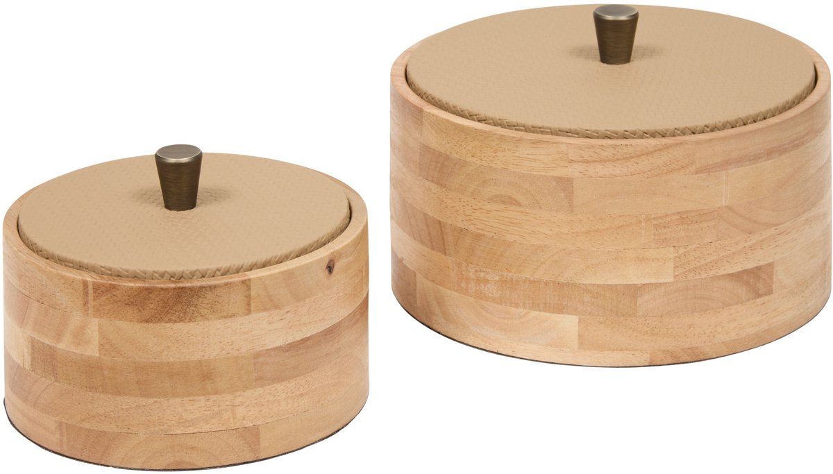 Atmosphera Bonie Opbergdozen - Set van 2 stuks - 2L - Ø20xH13cm - Taupe