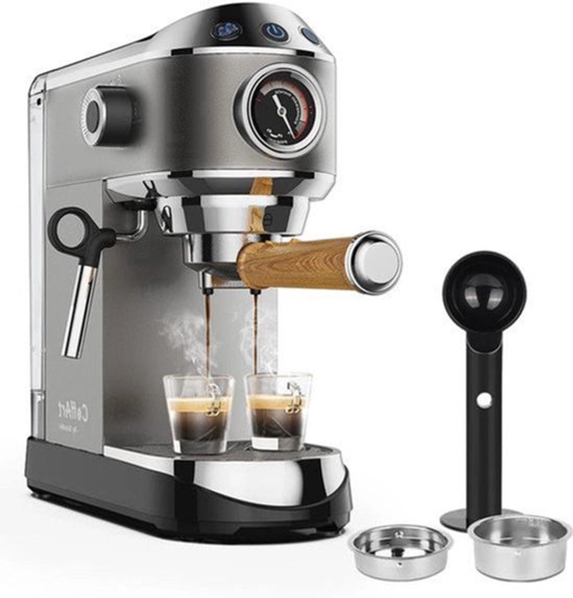 Espressomachine – 20 Bar – Compact Koffiezetapparaat - Semi-Automatisch - 1.1L - Gemalen Koffie – RVS - Heetwaterfunctie -Voor Espresso - Cappuccino - Latte en Mocha