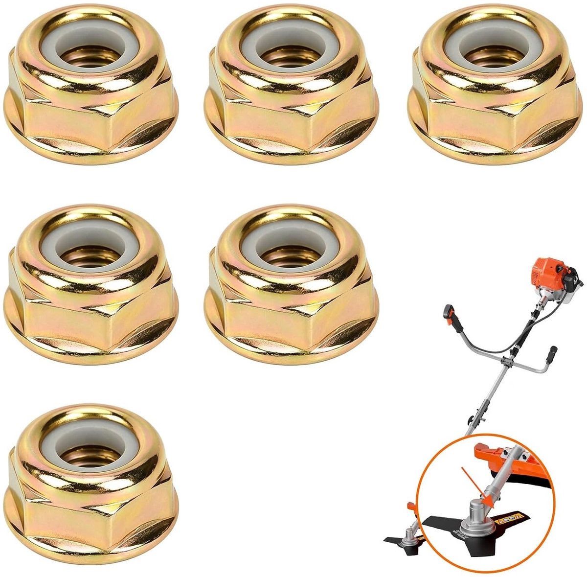 Set van 6 M10 x 1.25 Brush Cutter Blade Moeren met Linkse Draad voor Tuinmachines en Gereedschap