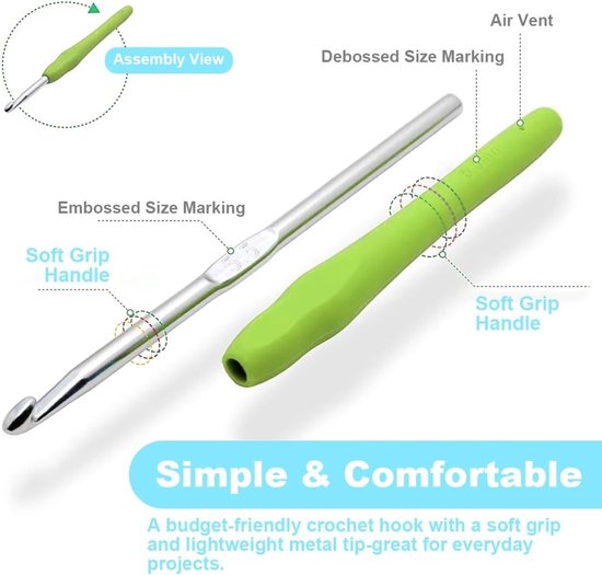 Set van 4 Haaknaalden 2mm 2.5mm 3mm 3.5mm van Metaal met TPR Handvat voor Haken van Sjaals, Truien en Mutsen — afbeelding 5