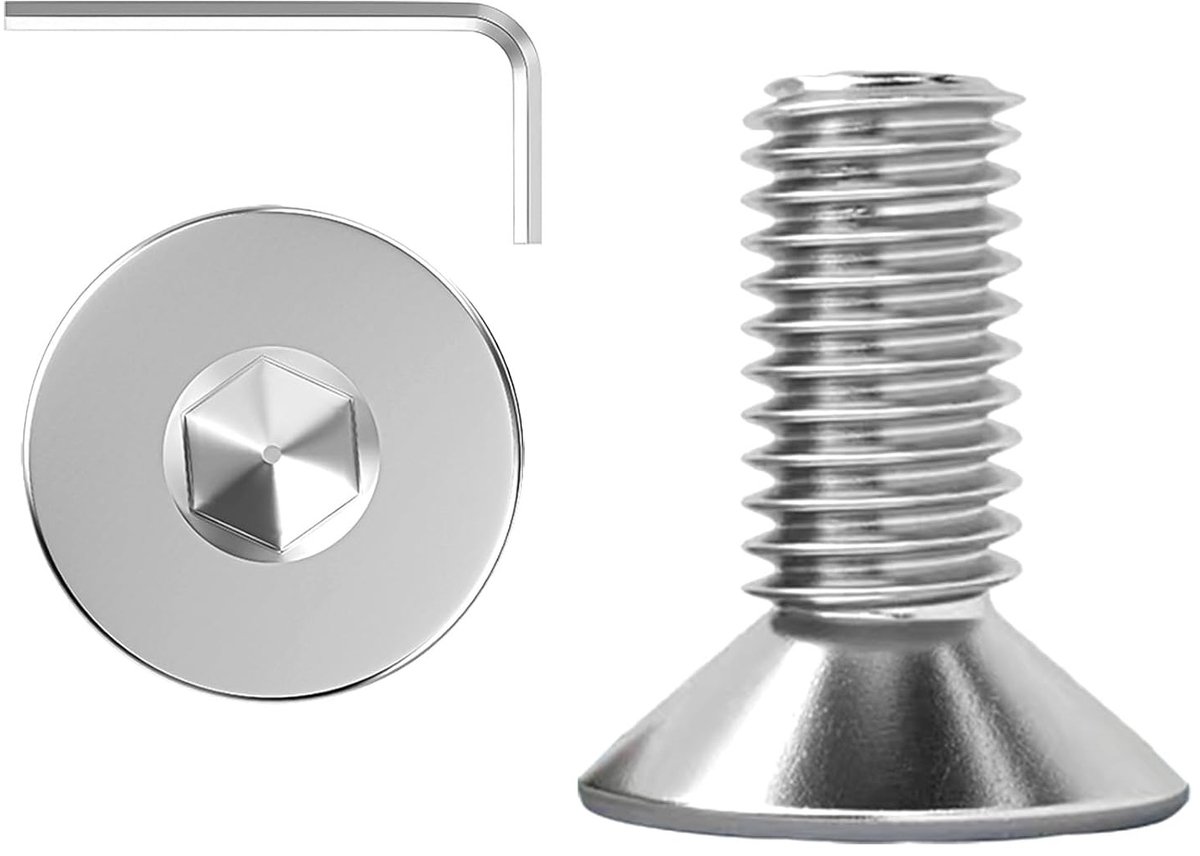 20-delige M5 x 10 schroeven set, verzonken kop, vlakke kop, RVS A2 V2A met inbussleutels voor diverse toepassingen