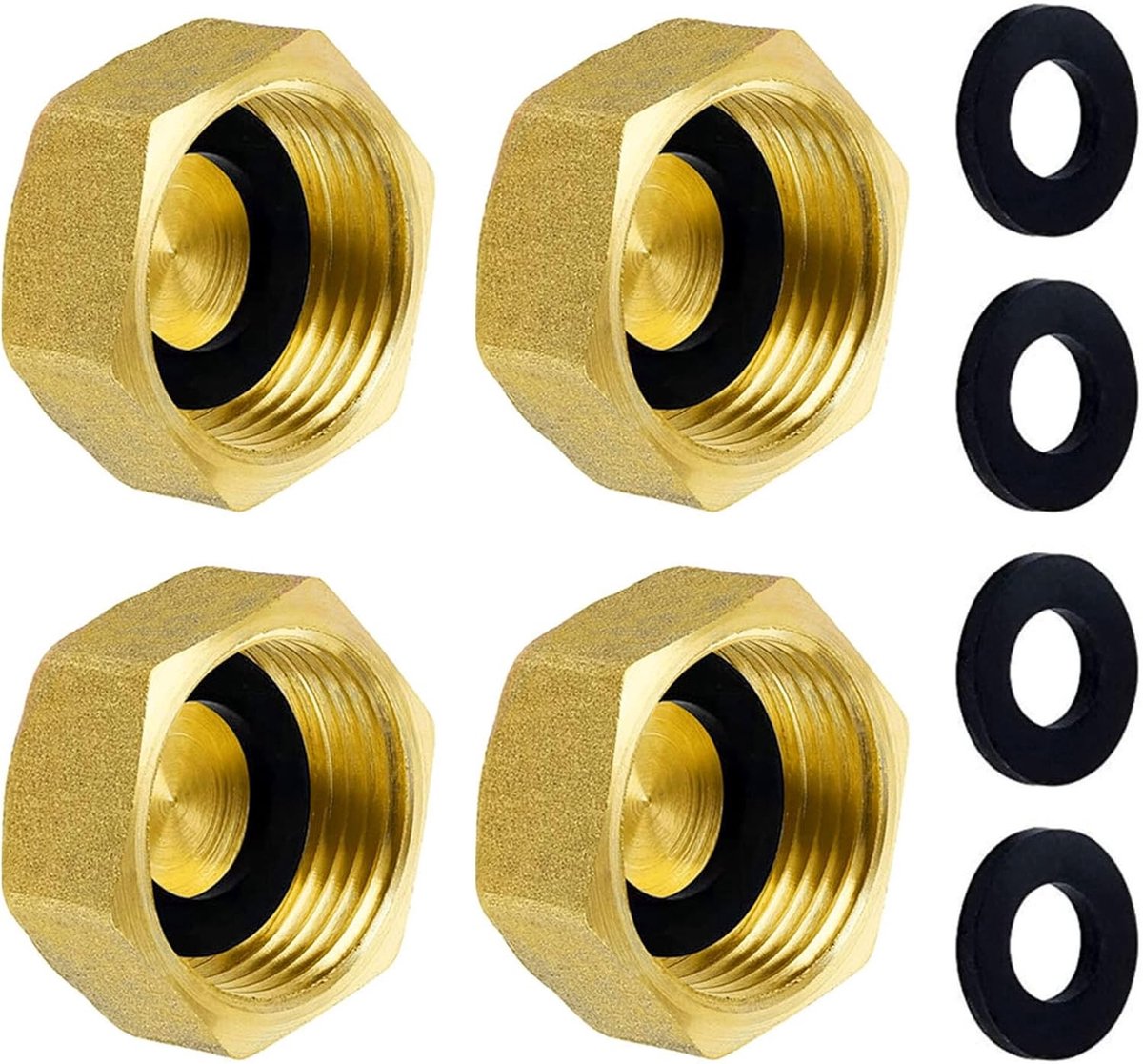 4 Stuks Messing Blindkappen - 1 Inch Dichte Kappen met Vrouwelijke Draad en Ringen voor Slangen en Buizen