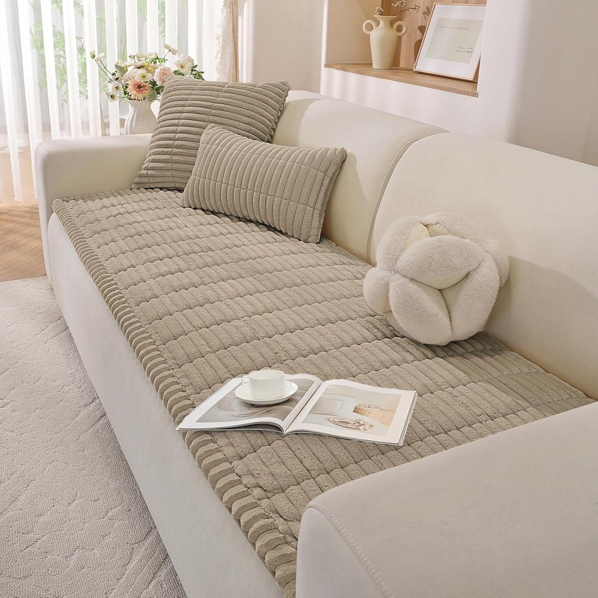 Fauteuilhoes - Bruin - 70x210 cm - Flanellen Bankhoes met Antislip - Voor Bescherming en Comfort