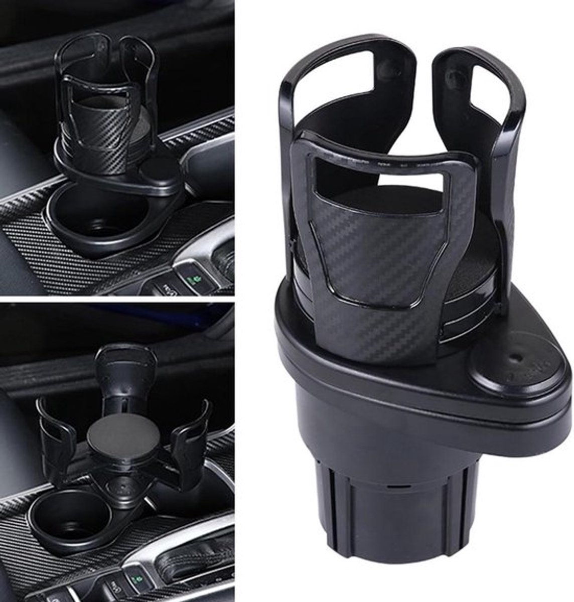 Allecto Plus - Dubbele auto bekerhouder verstelbaar 2-in-1 multi-functionele auto