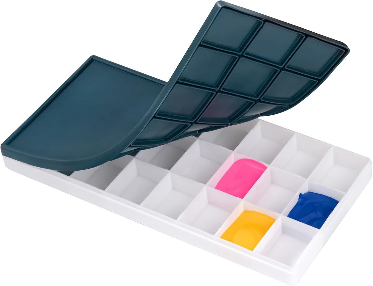 Mixpalette met zachte deksel in kleurdoos - Palette voor aquarel, gouache, acryl en olieverf met 24 vakken voor kunstenaars.