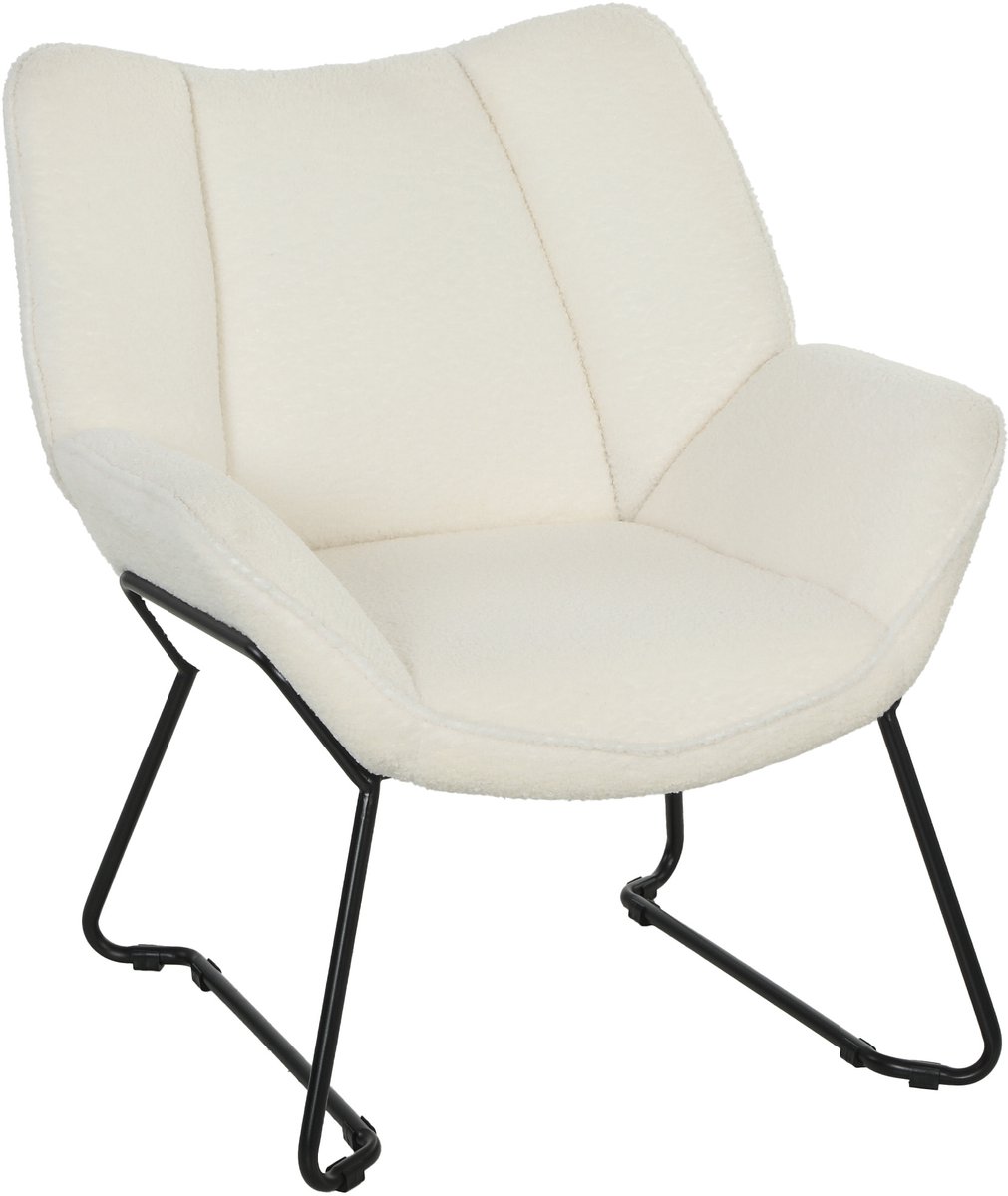 Homcom Accentstoel met armleuningen - Fauteuil - Loungestoel - Sherpa - Wit