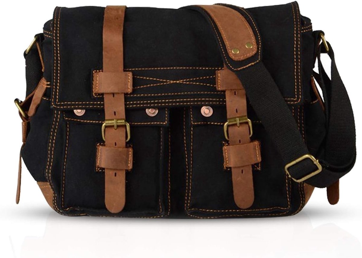 Canvas rugzak dames - Zwart - 14 inch - Duurzaam canvas - Uniseks schoudertas voor school en werk
