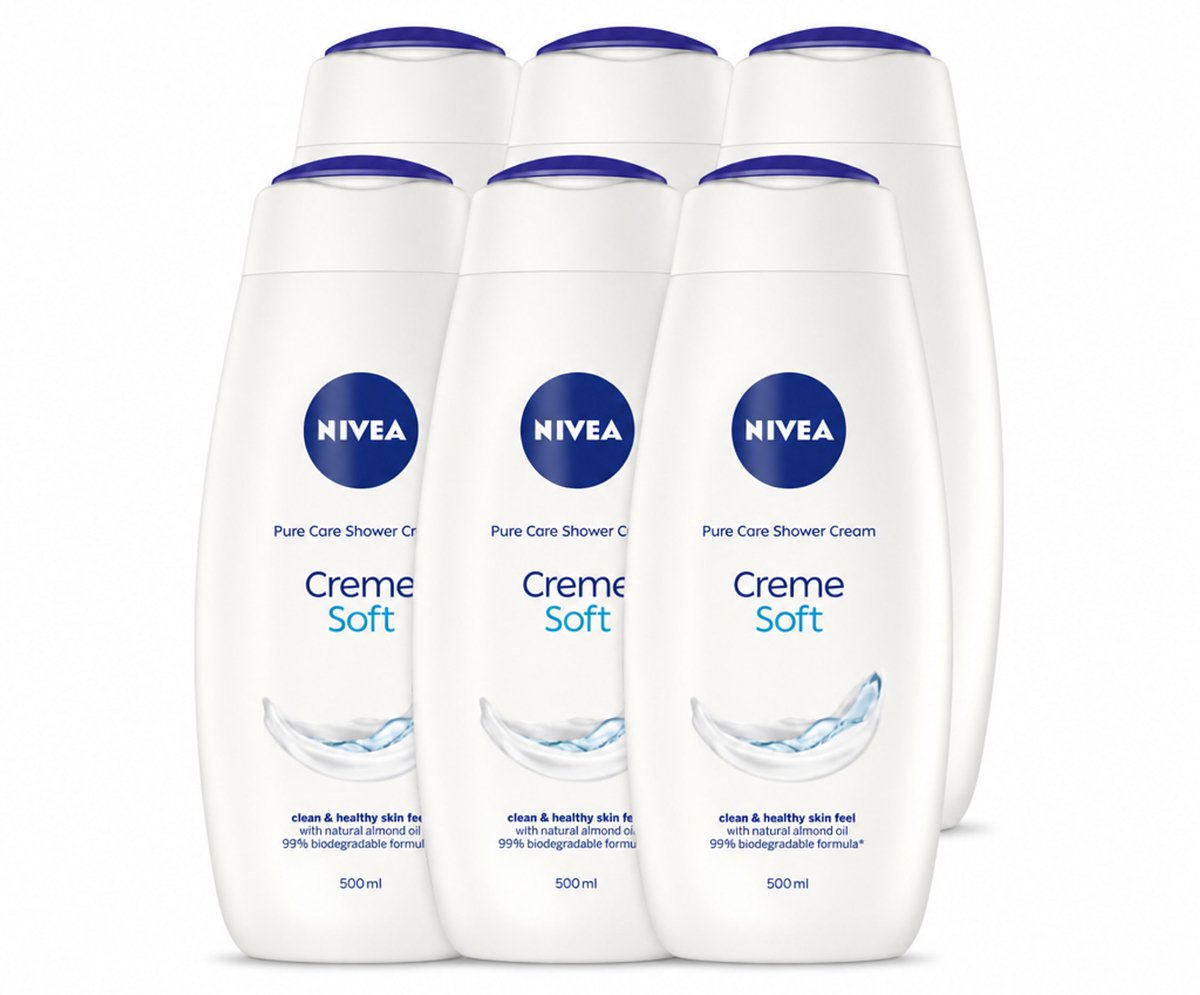 6 x NIVEA - Douchecrème - Zacht - Huidbeschermend - Amandelolie - 500 ml - Voordeelverpakking - 6 stuks
