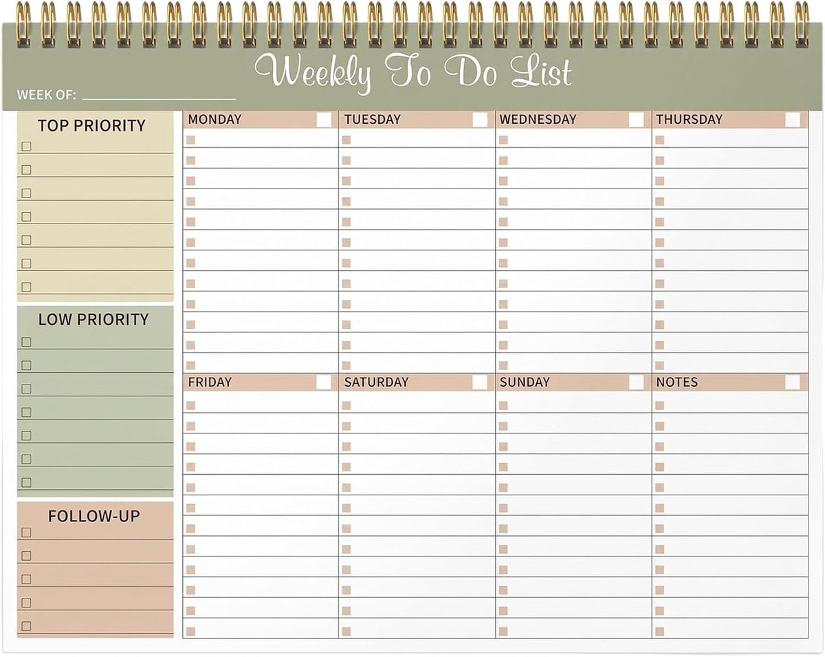 Weekplanner A4 - Donkergroen - Ongedated - Hoogwaardig Papier met Gewoonte-Tracker - Voor Efficiënt Tijdmanagement