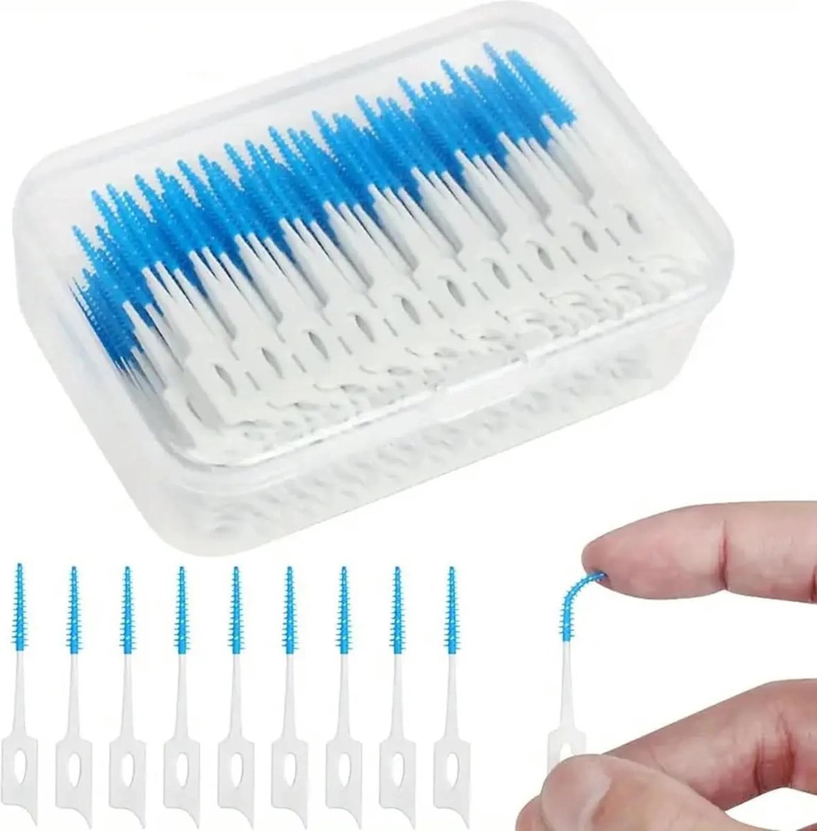 Interdentale borsteltjes, 240 stuks per verpakking, tandenstokers, interdentale reinigers, interdentale borsteltjes, 1 doos, voor het reinigen tussen de tanden, blauw.
