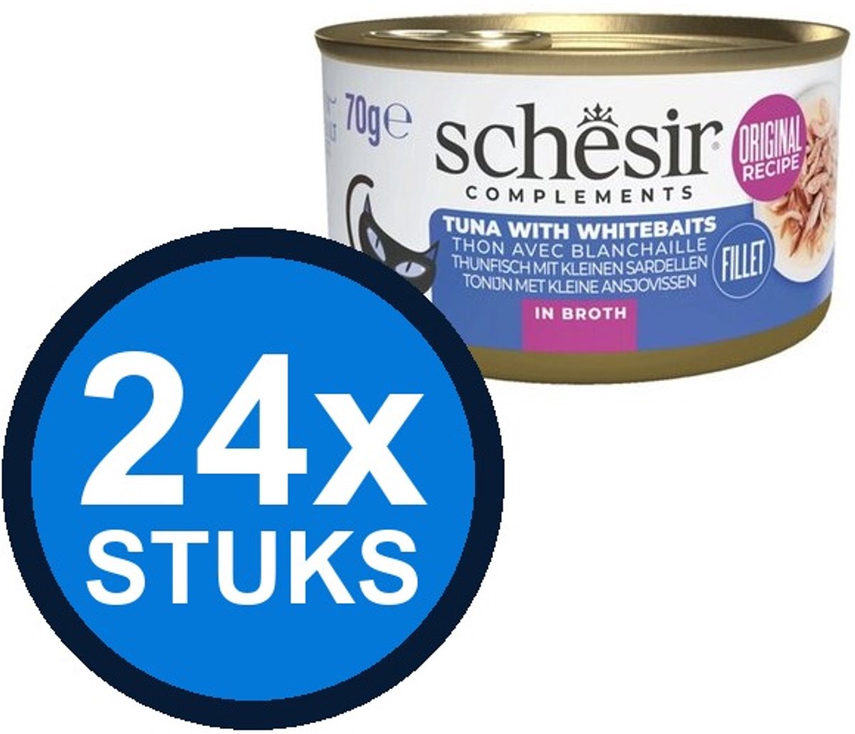 24x Schesir Complementary kat blik bouillon tonijn&witvis 70gr