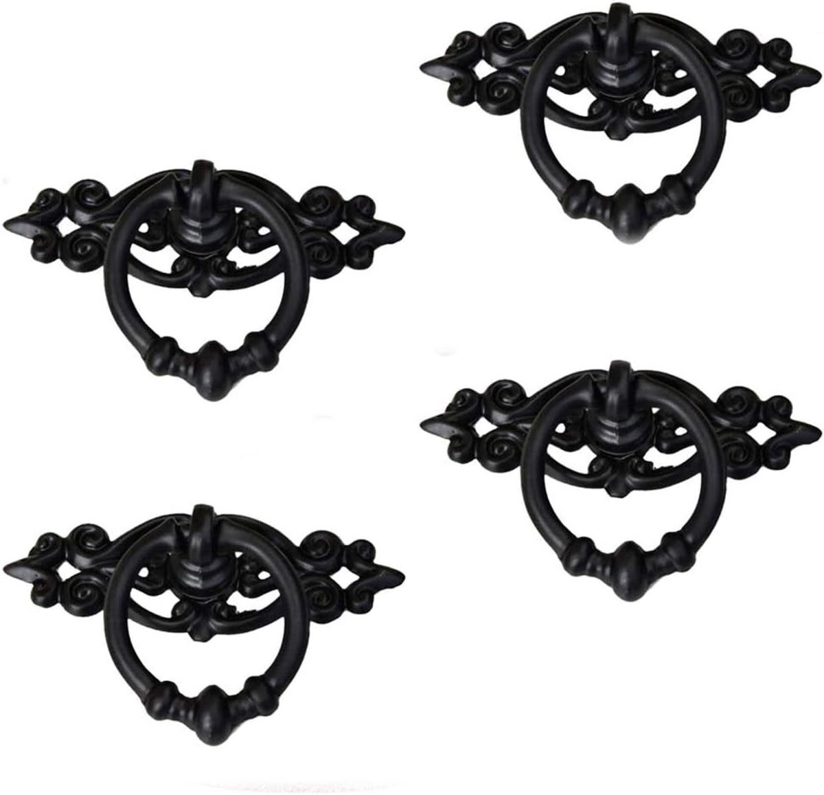 Retro Ladehandgrepen Set van 4, Antieke Stijl voor Keuken- en Kastdeuren, Vintage Trekknoppen met Schroeven, 65x46mm, Zwart, Perfect voor Interieurdecoratie
