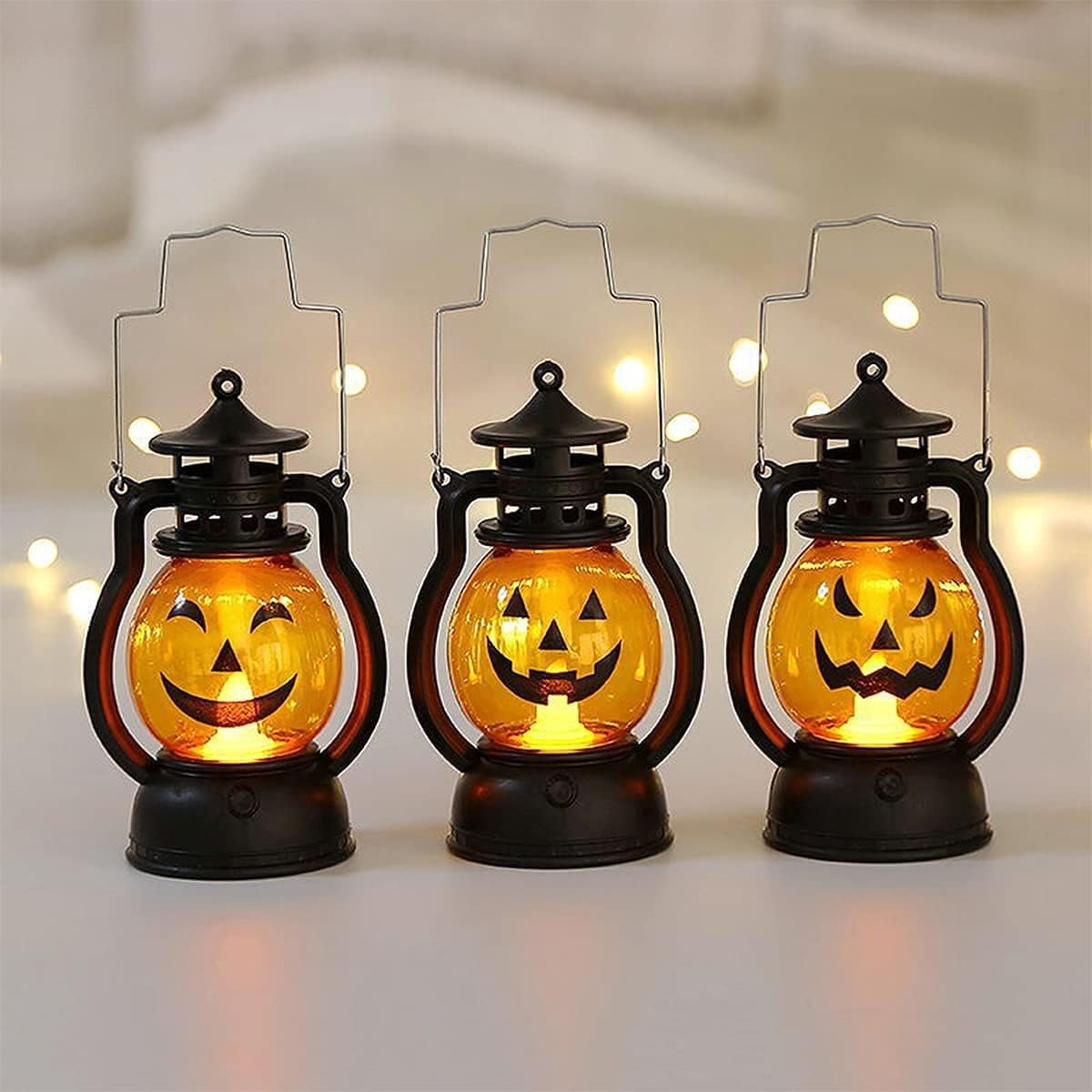 Kinderen Handpompoen Lampje - LED Verlichte Pompoenlantaarn - 3 stuks - Geschikt voor Binnen en Buiten - Horror en Grappige Gezichtsuitdrukkingen - Halloween Decoratie- Ophanghaakje Inbegrepen - Feestverlichting voor Feestjes en Tocht