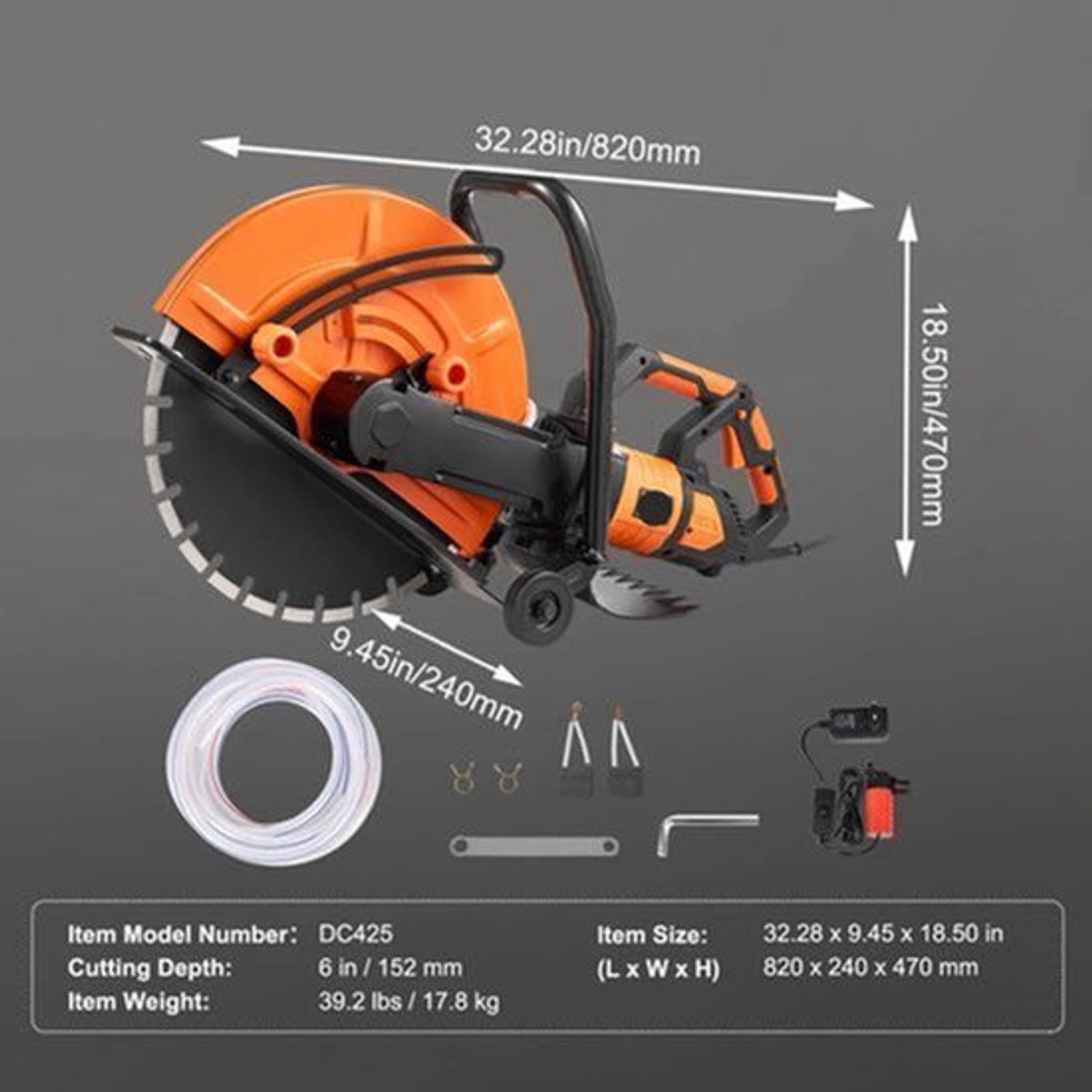 Elektrische Betonzaag - Betonfrees - Betonzagen - Steenzaagmachine - Muurfrees - Zaagmachine - 16inch - 3200W - met Waterkoeling - Dubbele Schakelaar - 6cm Zaagdiepte - voor Beton - Steen - en Baksteen