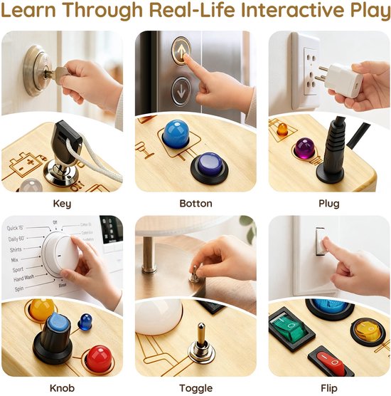 Montessori speelgoed -Houten speelgoed - Montessori Activiteitenbord - Montessori Busy Board for Toddlers 1-4 - Sensory LED Light Switch Busy Board Toy - Educatief Speelgoed — afbeelding 3