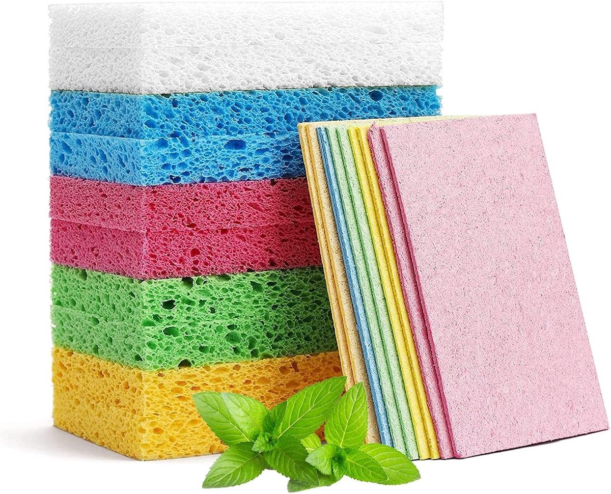 Natuurlijke cellulose gecomprimeerde houtpasta krab sponsen - 10 stuks voor keuken en huishouden, ideaal voor schoonmaken en afwassen