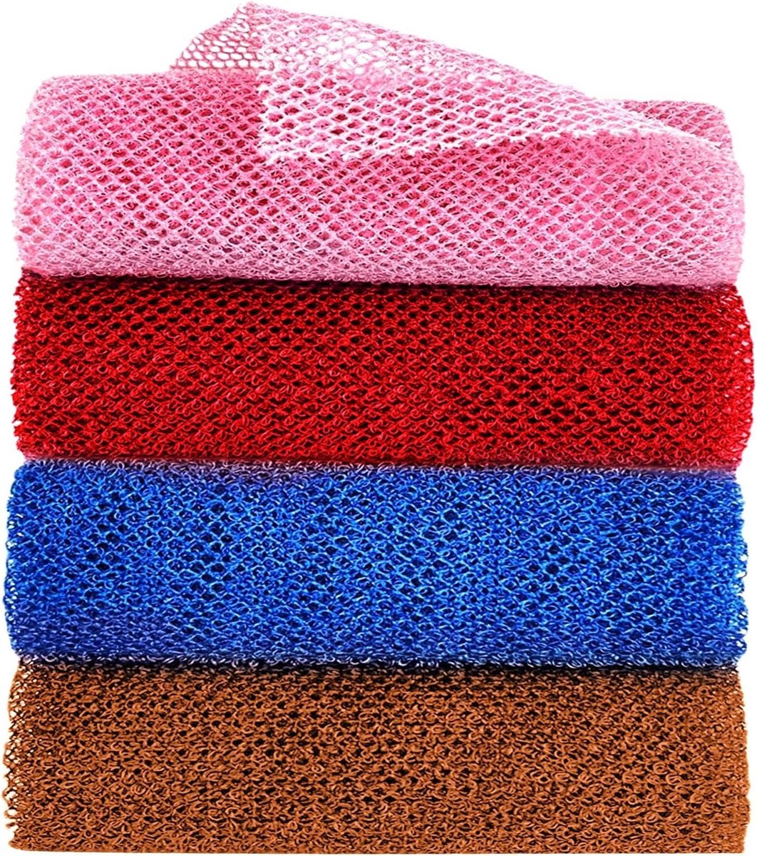 4 Stuks Lange Lichaam Exfoliërend Net, Diepe Reiniging Afrikaanse Bad Spons, Nylon Mesh Rug Scrubber voor Huidverzorging en Verfrissing