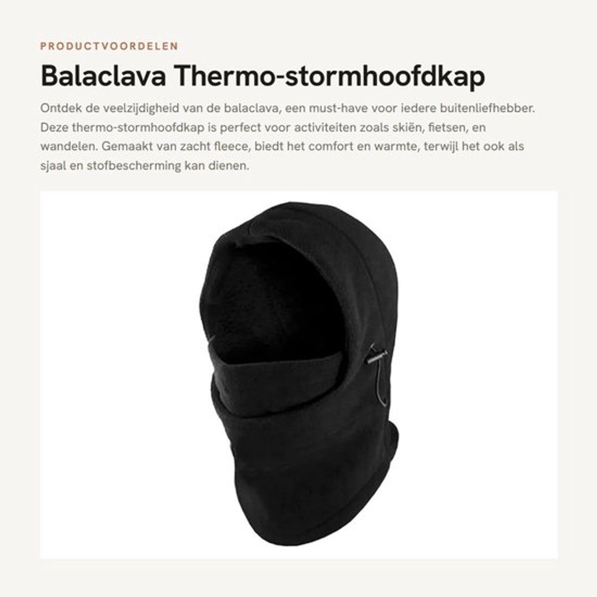 Dailygoods- Bivakmuts Thermo Hoofdkap/Fleece Nekwarmer Multifunctioneel Zwart