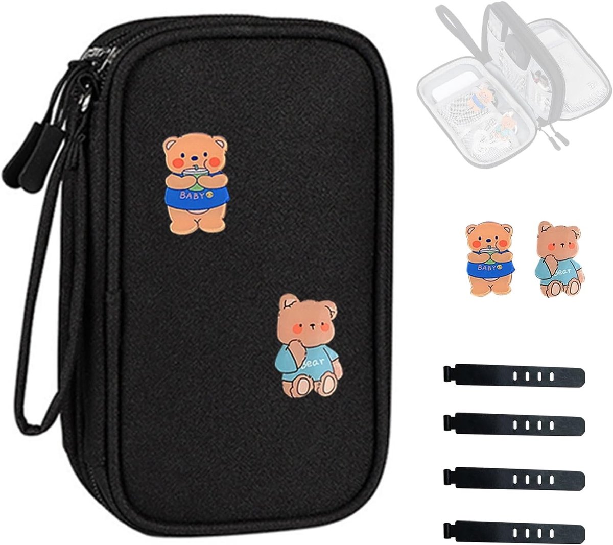 Technische Tas met 4 Draadbanden, Waterdichte Kabel Organizer voor Reizen, Ideaal voor Opladers, USB-sticks en Elektronica Accessoires