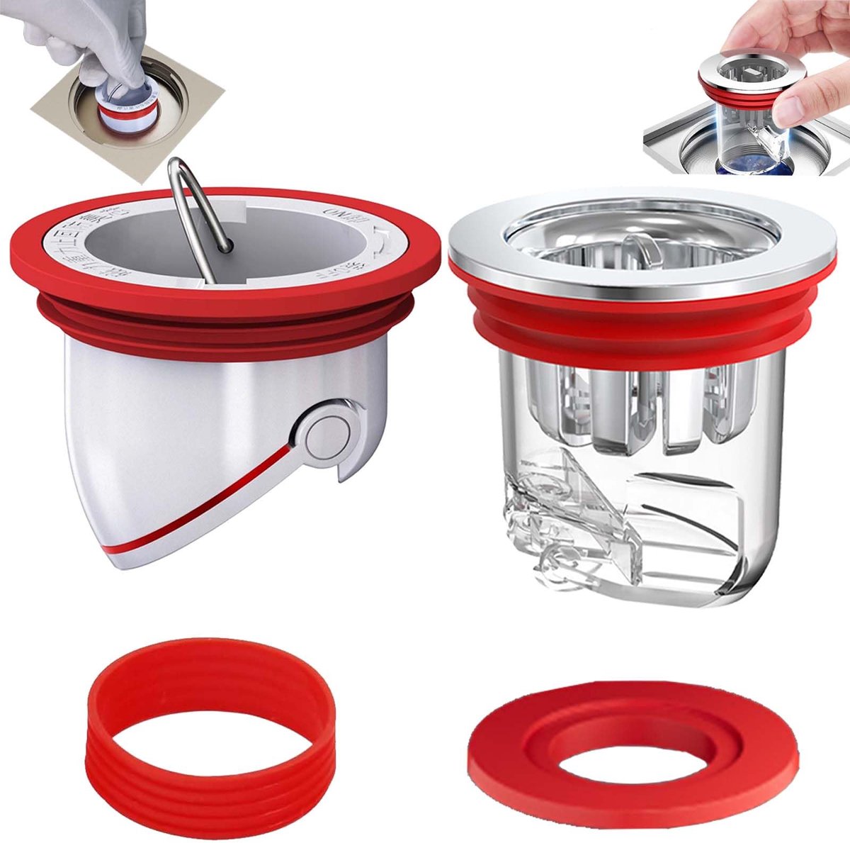 Geurafsluiter - Anti-geur Douchestopper & Vloerafvoerstop - Voor bad en keuken - 2 stuks, 35-52mm & 33-39mm