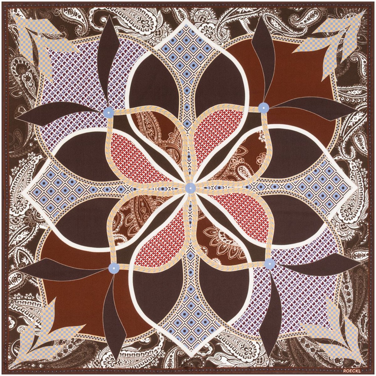 ROECKL sjaal Flower Mandala 64x64 Multi Coffee bruine