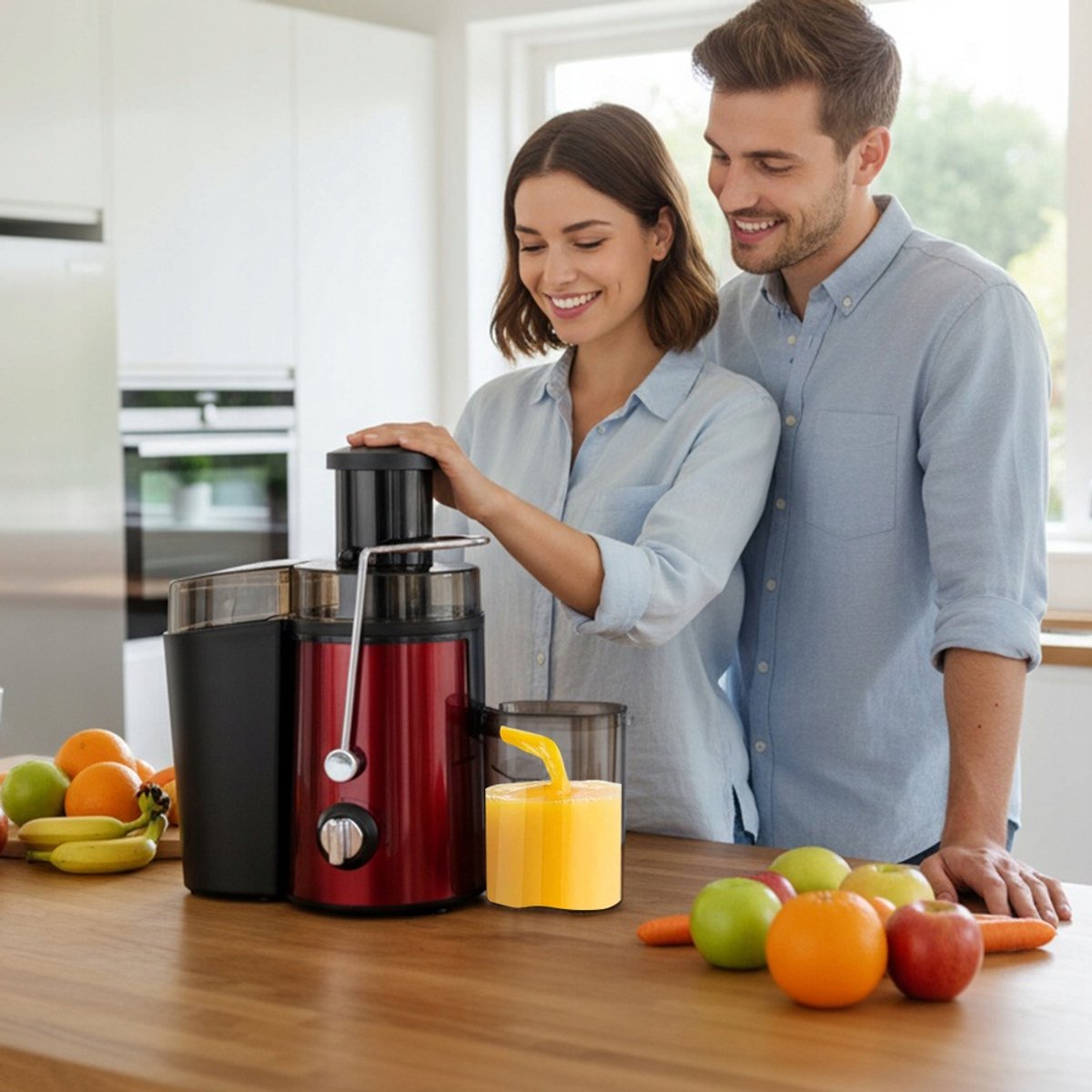 Elektrische Sapcentrifuge - 500 ml Juicer - Fruitpers & Citruspers - Sinaasappelpers - 1000W Motor - 2 Snelheden - Brede Vulopening - Veiligheidsslot - Sapmachine - Voor Groenten en Fruit - Rood thumbnail 5