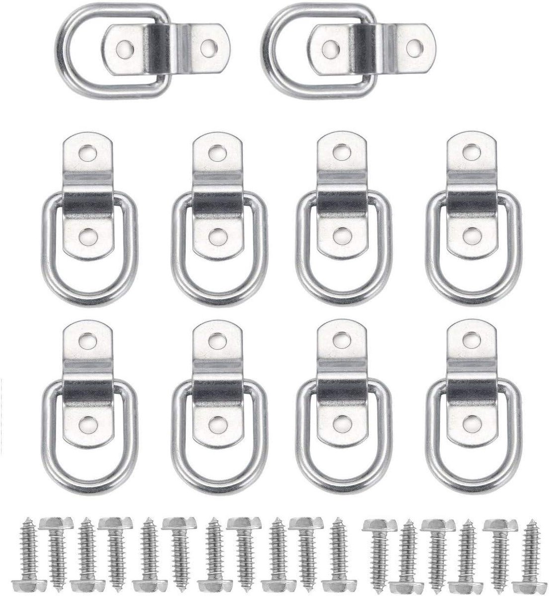 D-Ring Spanring - 10 Stuks - Gesmede Sjorringen voor Vloerbevestiging - Inclusief 20 Schroeven - Sjorpunten voor Ladingsbeveiliging in Aanhangers, Vrachtwagens, Boten, Auto's en Kajaks