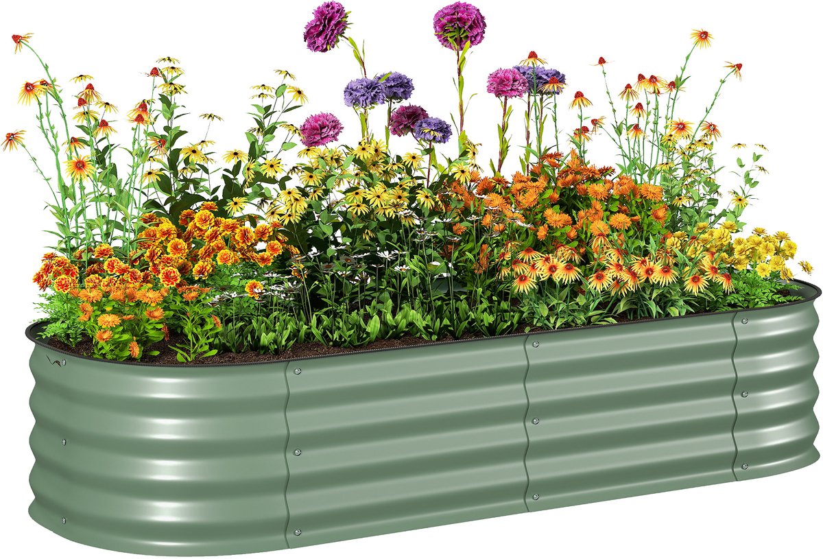 Outsunny tuinbed - gekleurd staal - 150x62x30cm - groen