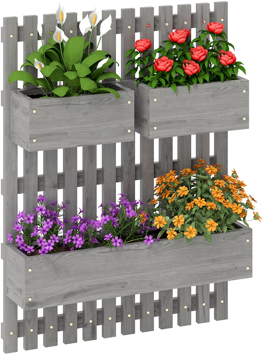 Outsunny tuinbed - vurenhout - 60x16x80cm - grijs