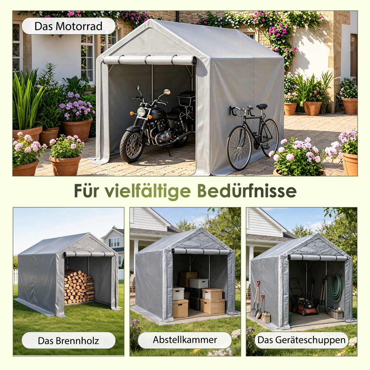 REDOM - Multifunctioneel Opslagtent 296x190x200cm Dunkelgrau - Garagetent, Werkzelt en Opslaghuis met Roldeur