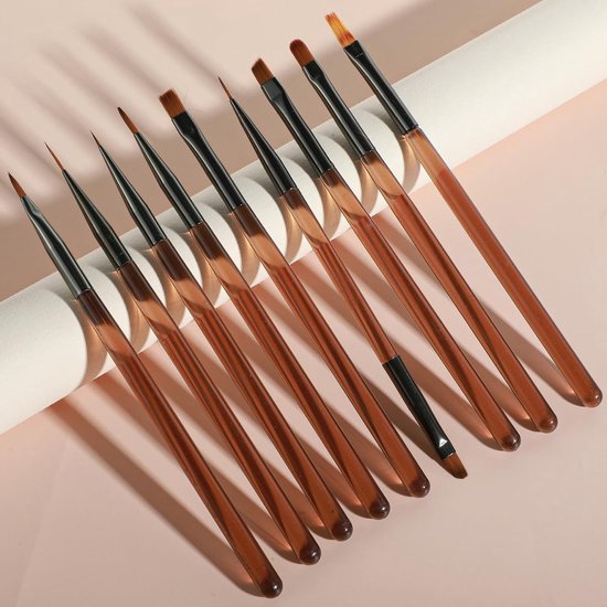 Professionele Set van 9 Nagelkwasten voor Gedetailleerd Werk, Nail Art, Acryl en Gel Nagels, Perfect voor Thuis en Salon Manicure