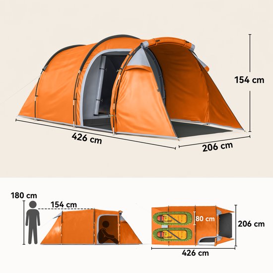 Outsunny Kampeertent-Polyester, PE-426L x 206B x 154H cm-Oranje van Outsunny — afbeelding 4