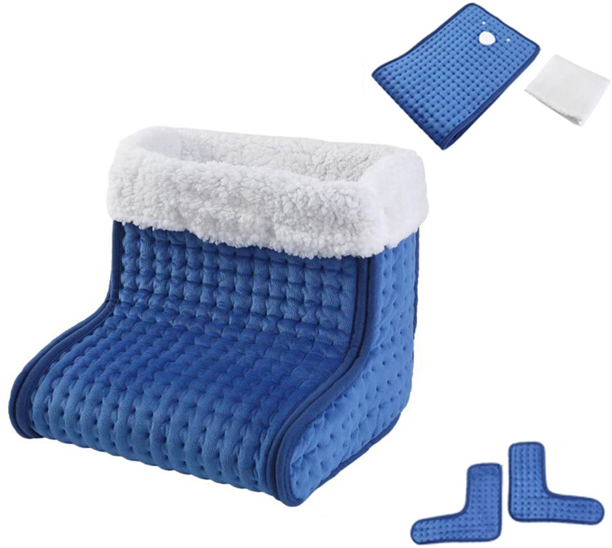 Verwarmde voetmat - Voetverwarmer voor onder het bureau - Elektrische voetverwarmingsmat - Voetverwarmer voor schoenen - Verwarmingsapparaat - 30*30*25 cm - Geschikt voor werk, binnengebruik, warmte, enz. - Blauw, wit