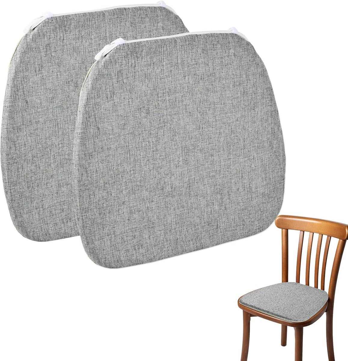 Zitkussen voor Eetkamerstoelen, Set van 2, 42 x 40 cm, Decoratief en Comfortabel, Geschikt voor Alle Seizoenen, Grijs Katoen