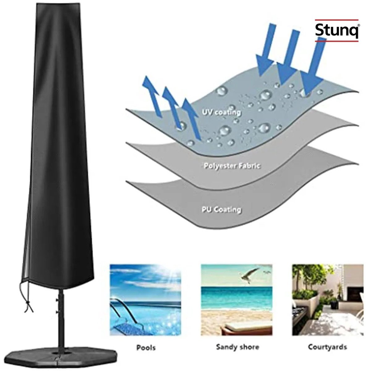 Stunq Waterdichte parasolhoes 190x30 cm – Weerbestendige tuinhoes voor terrasparasol Zwart