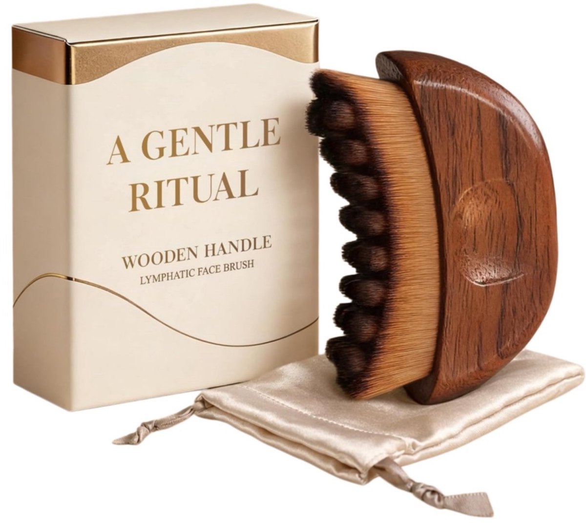 Lymfemassageborstel voor gezicht - houten borstel met zachte vezelborstels voor contouring en dagelijkse verzorging, bruin