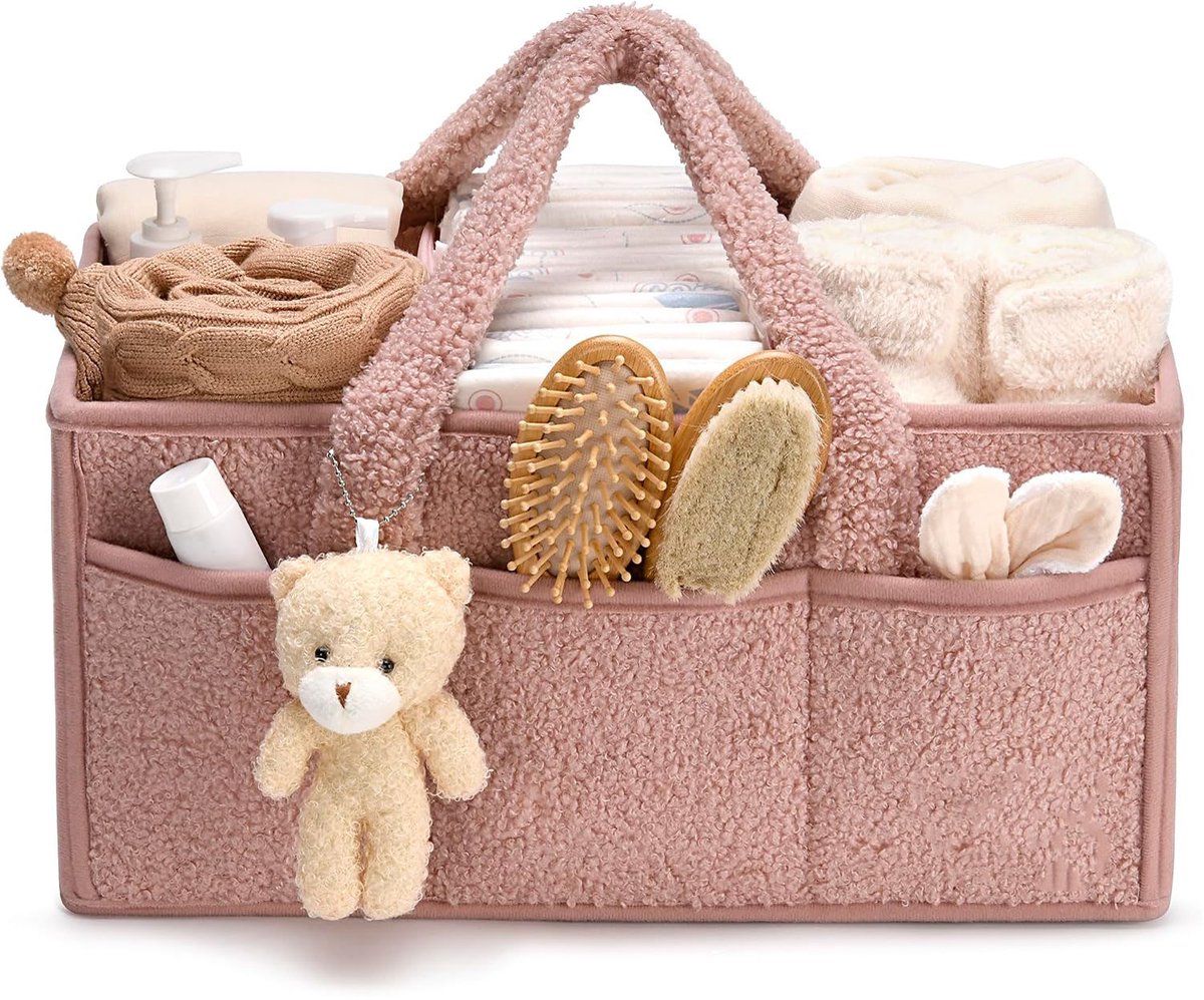 Casalora® Opbergmand voor babyluiers - Handtas met grote capaciteit - Auto-opbergmand - Babykameropslag - Geschikt voor babykamer, mama bij het uitgaan - Roze