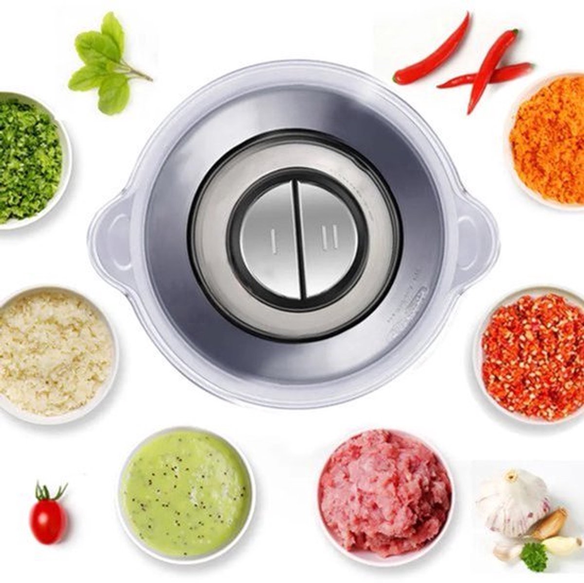 Elektrische Vleesmolen - 500W - Foodprocessor - Hakmolen - 2L RVS Keukenmachine - 2 Snelheden - voor Vlees - Noten en Groenten - Eenvoudig Schoon te Maken - Standaard
