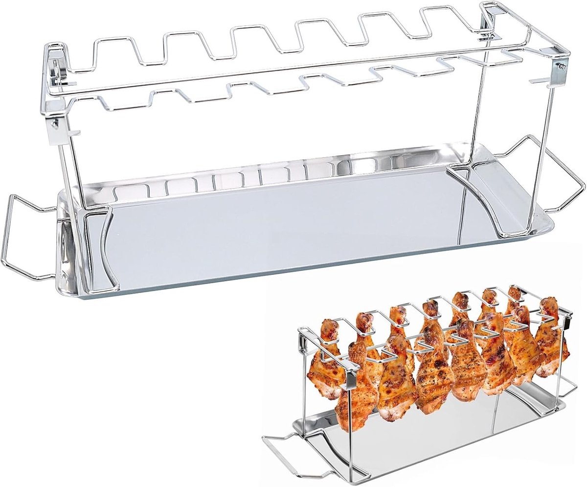 Grillrek voor Kippenvoeten met Druppelbak, RVS BBQ Accessoire voor Buiten en Ovengebruik, Perfect voor Grillliefhebbers
