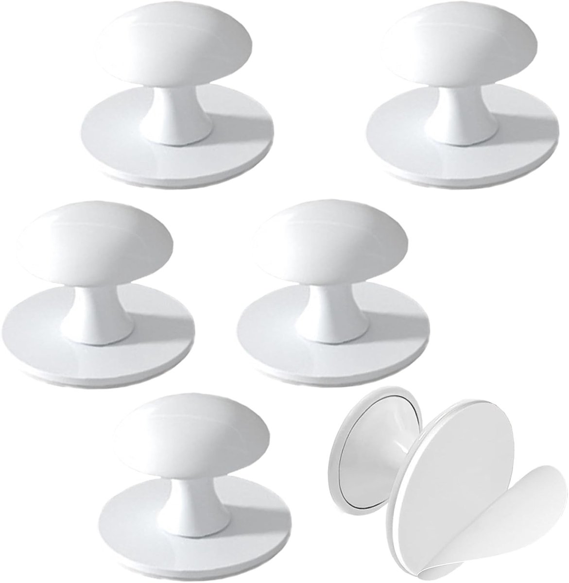 Set van 6 Zelfklevende Ronde Deurknoppen van RVS voor Keukenmeubels en Laden - Ideaal voor Kast, Lade en Deur (Wit)