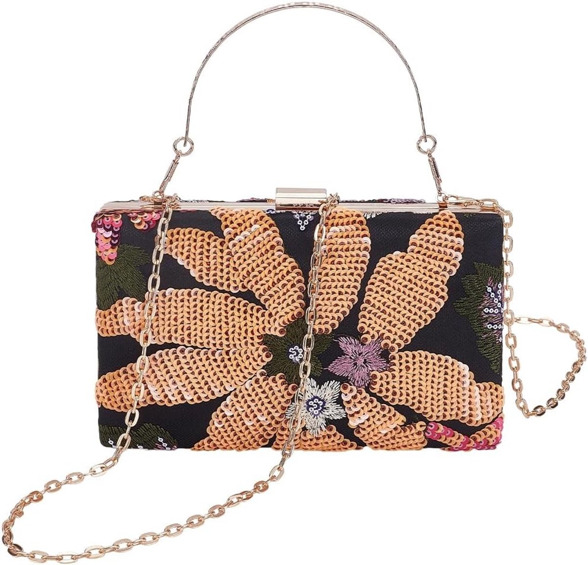 Elegante Clutch Handtas met Pailletten en Borduursel voor Avond, Bruiloft en Feestjes - 20 x 12 x 4 cm (Paars)