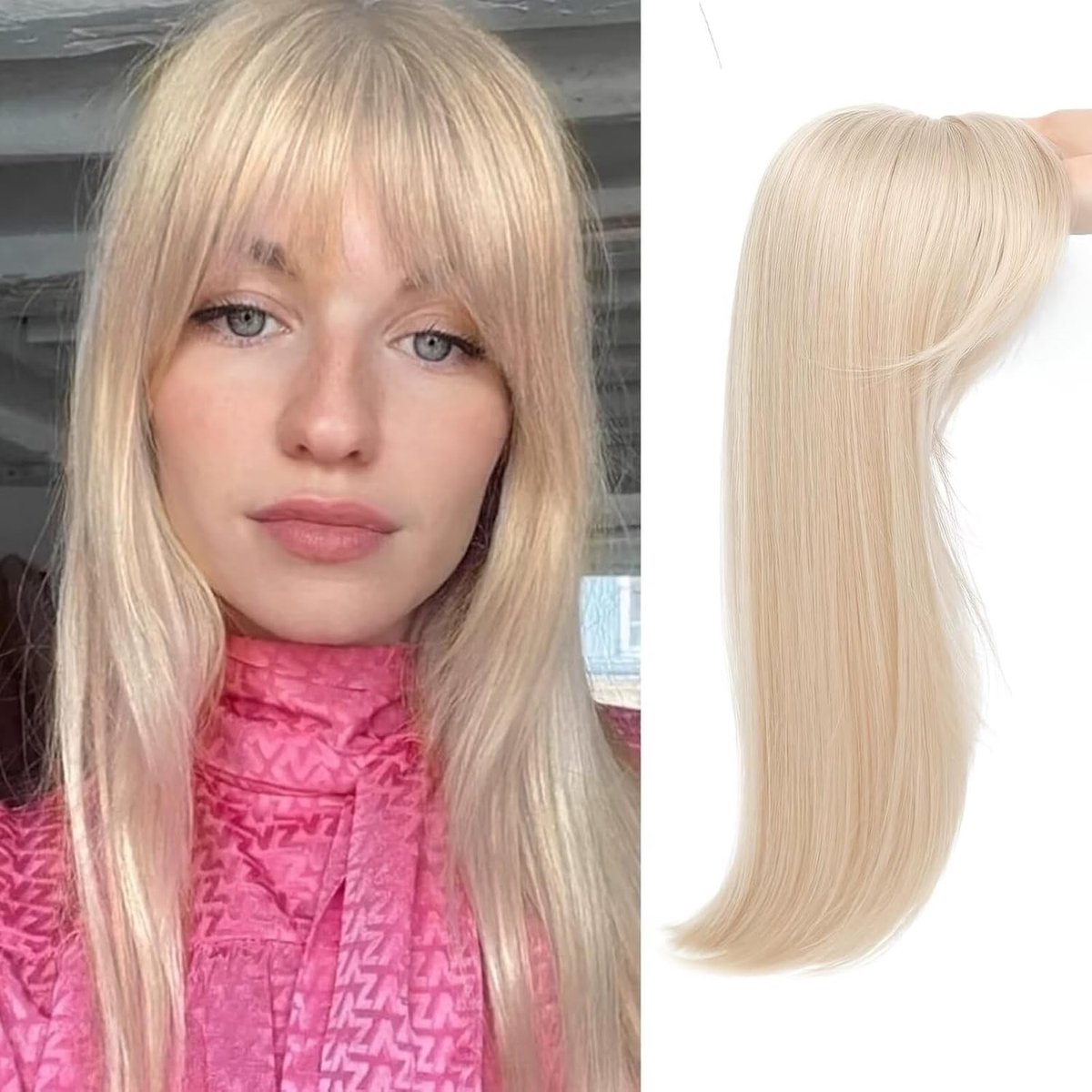 Dunne Haarstuk voor Vrouwen met Middenfranje - 18 Inch Lang Blond Haar, Natuurlijke Look en Volumineus Effect