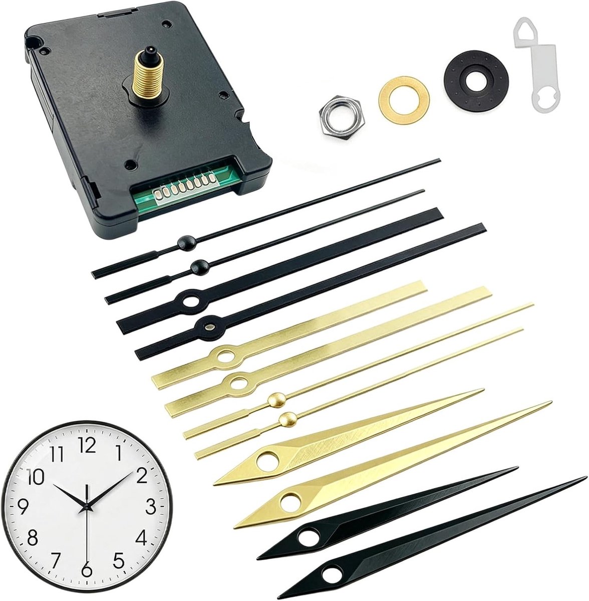 Radiogestuurd uurwerk - Zwart en Goud - 72 x 56 x 19 mm - Draadloos Stil Motor Reparatieset - Voor Wandklokken 10-13 mm