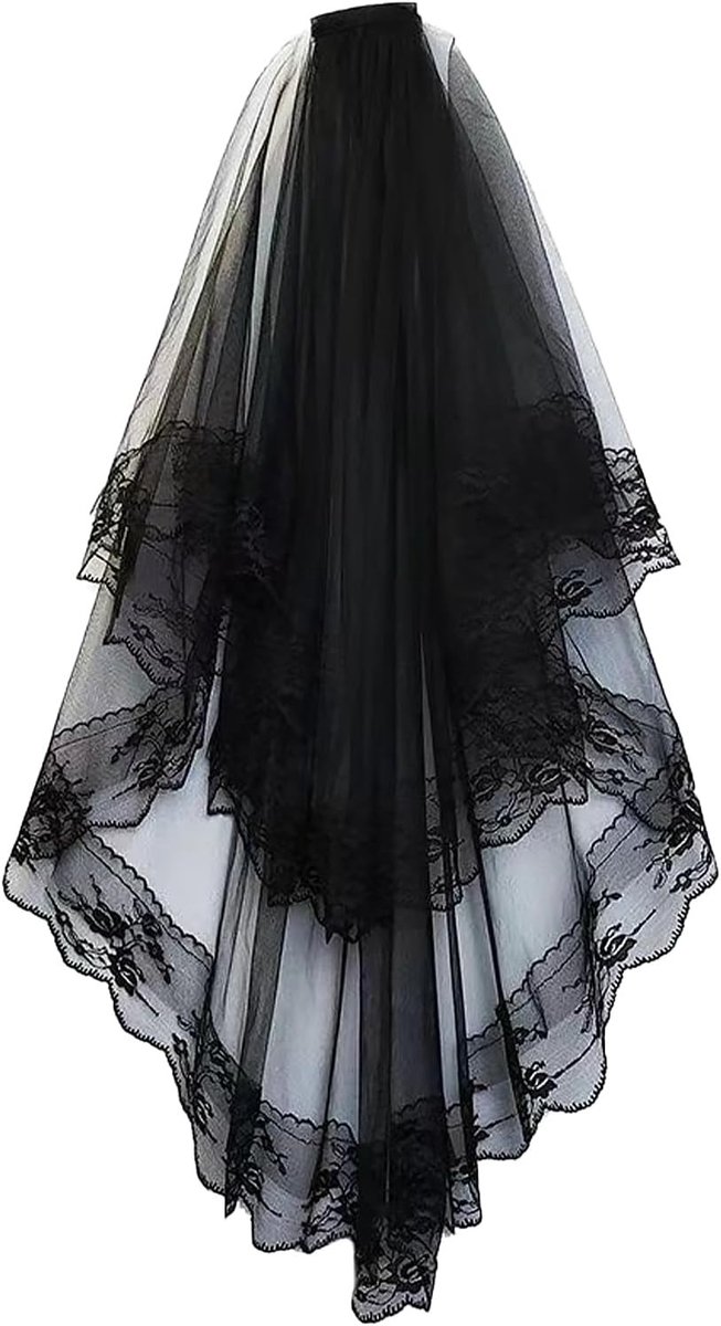 Zwarte Kanten Sluiers en Handschoenen voor Halloween, Carnaval, Cosplay en Feestjes - Perfecte Kostuumaccessoires
